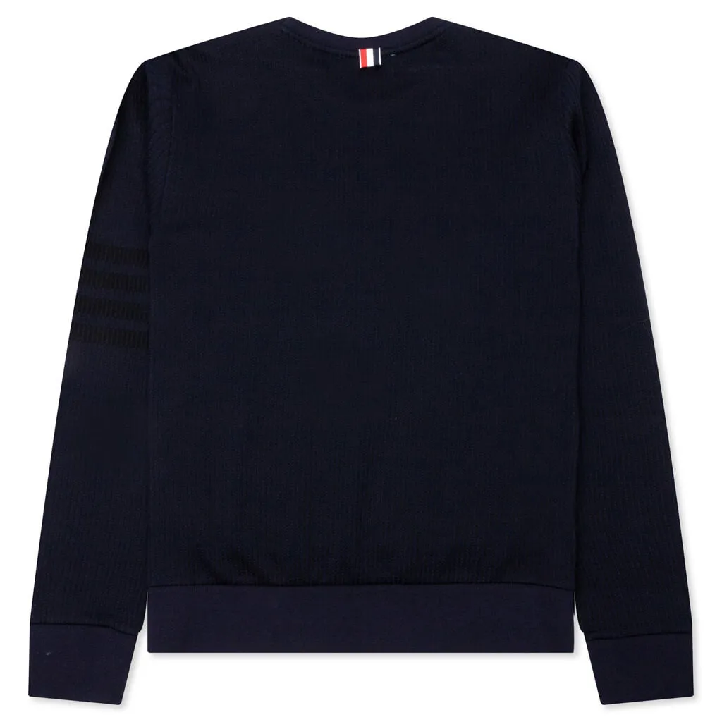 Seersucker Loopback 4-Bar Crew Neck Sweatshirt - Navy