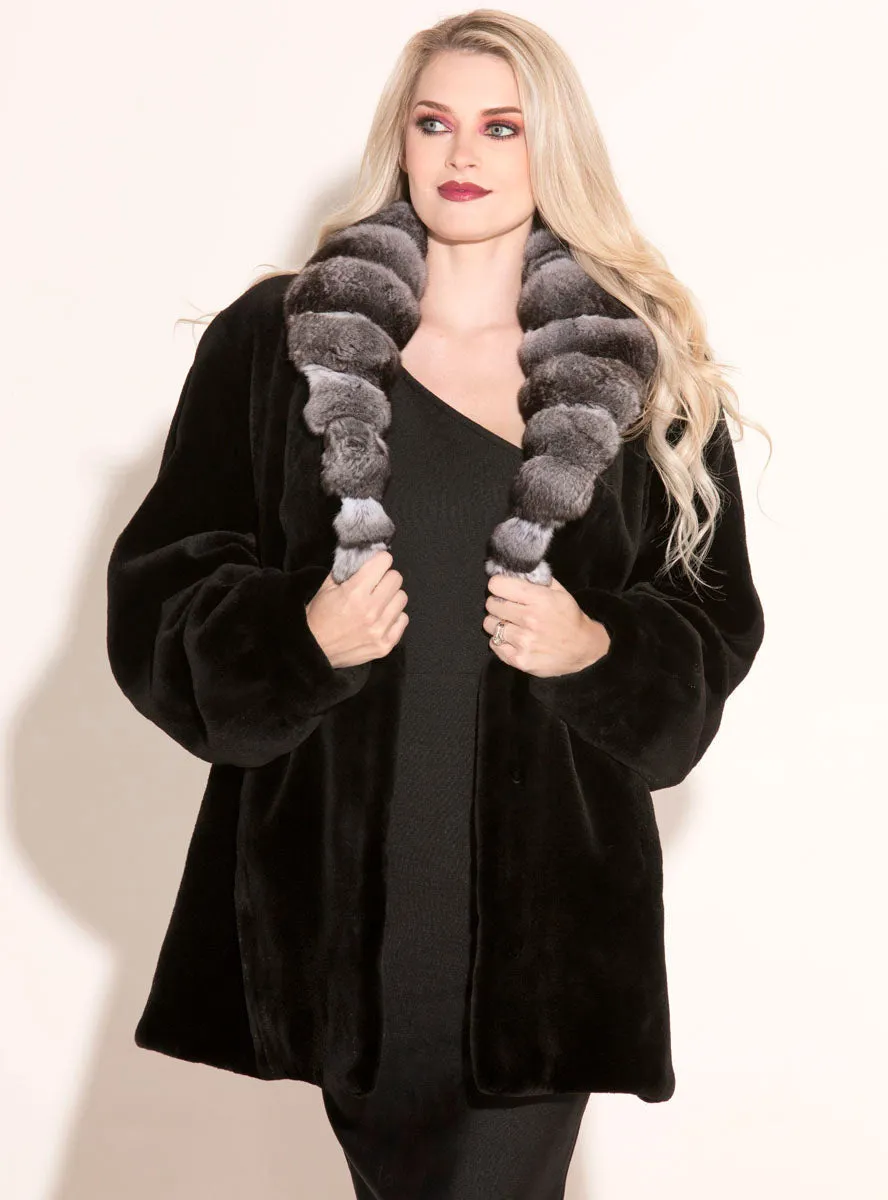 Sheared Mink Fur Jacket with Chinchilla Fur Collar