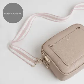 Sienna Crossbody Bag in Blush with Candy Pink Stripe Strap