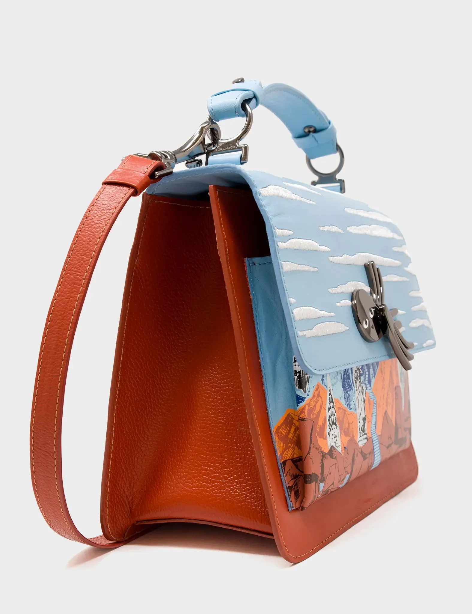 Silas Medium Cinnamon Leather Crossbody Bag - Utopian Landscape