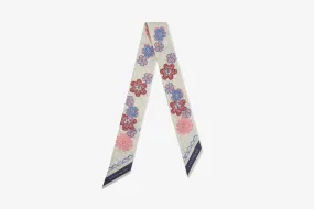 Silk Skinny Scarf - Monogram Floral Print Pink/Blue