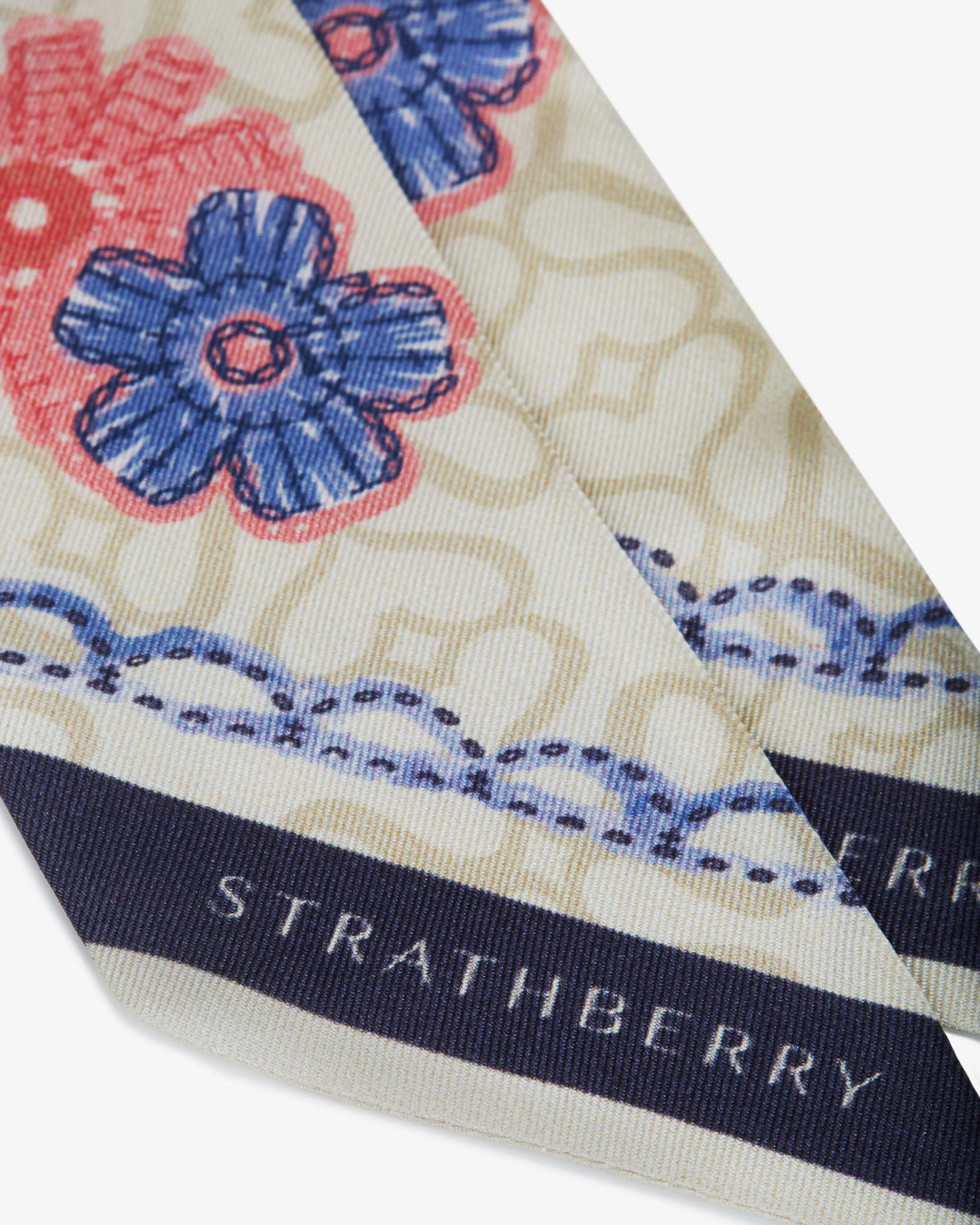 Silk Skinny Scarf - Monogram Floral Print Pink/Blue