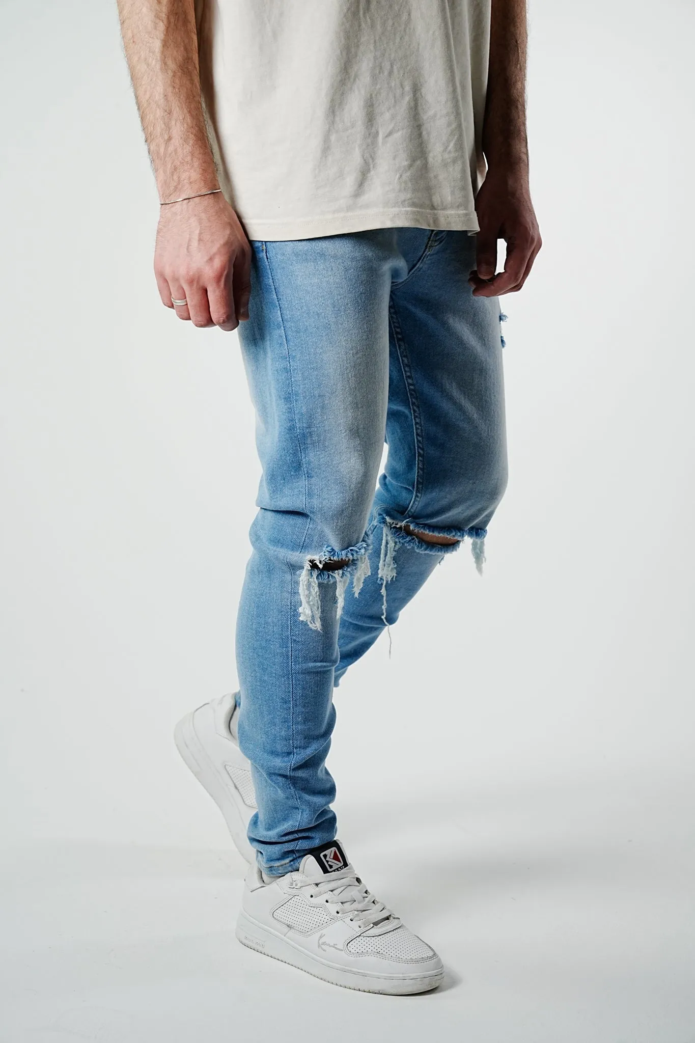 Slim Fit Ripped Light Blue Denim - UF4026