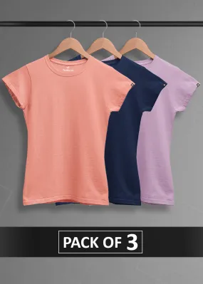 Solid Half Sleeve T-Shirt Women Combo - Pack of 3