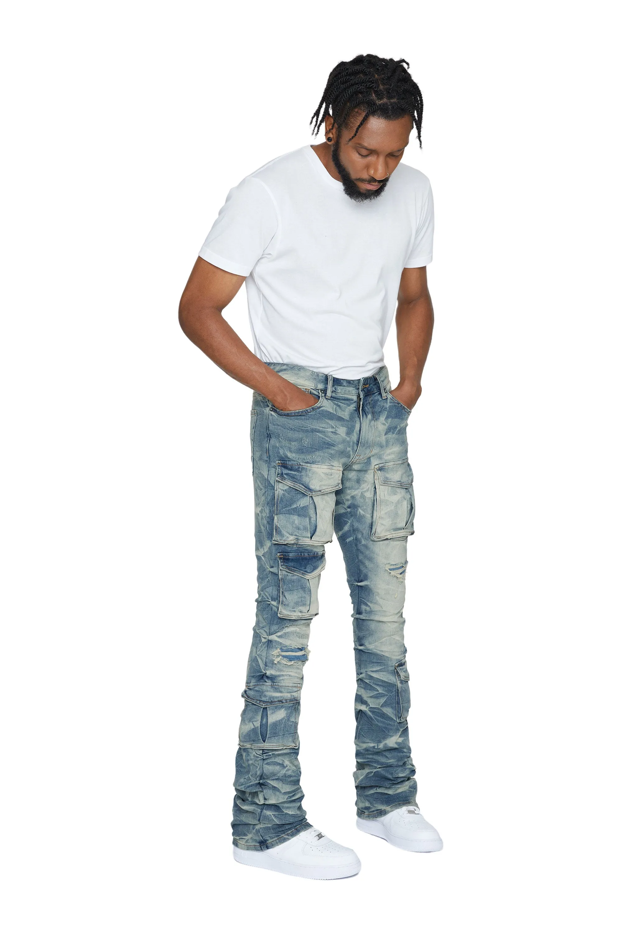 Stacked Utility Denim Jeans - Clyde Blue