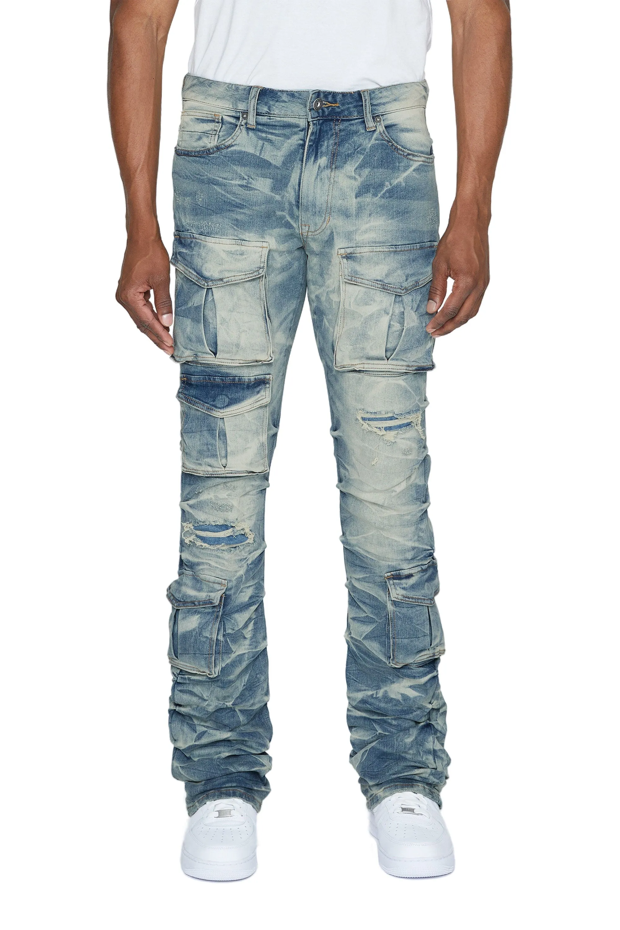 Stacked Utility Denim Jeans - Clyde Blue