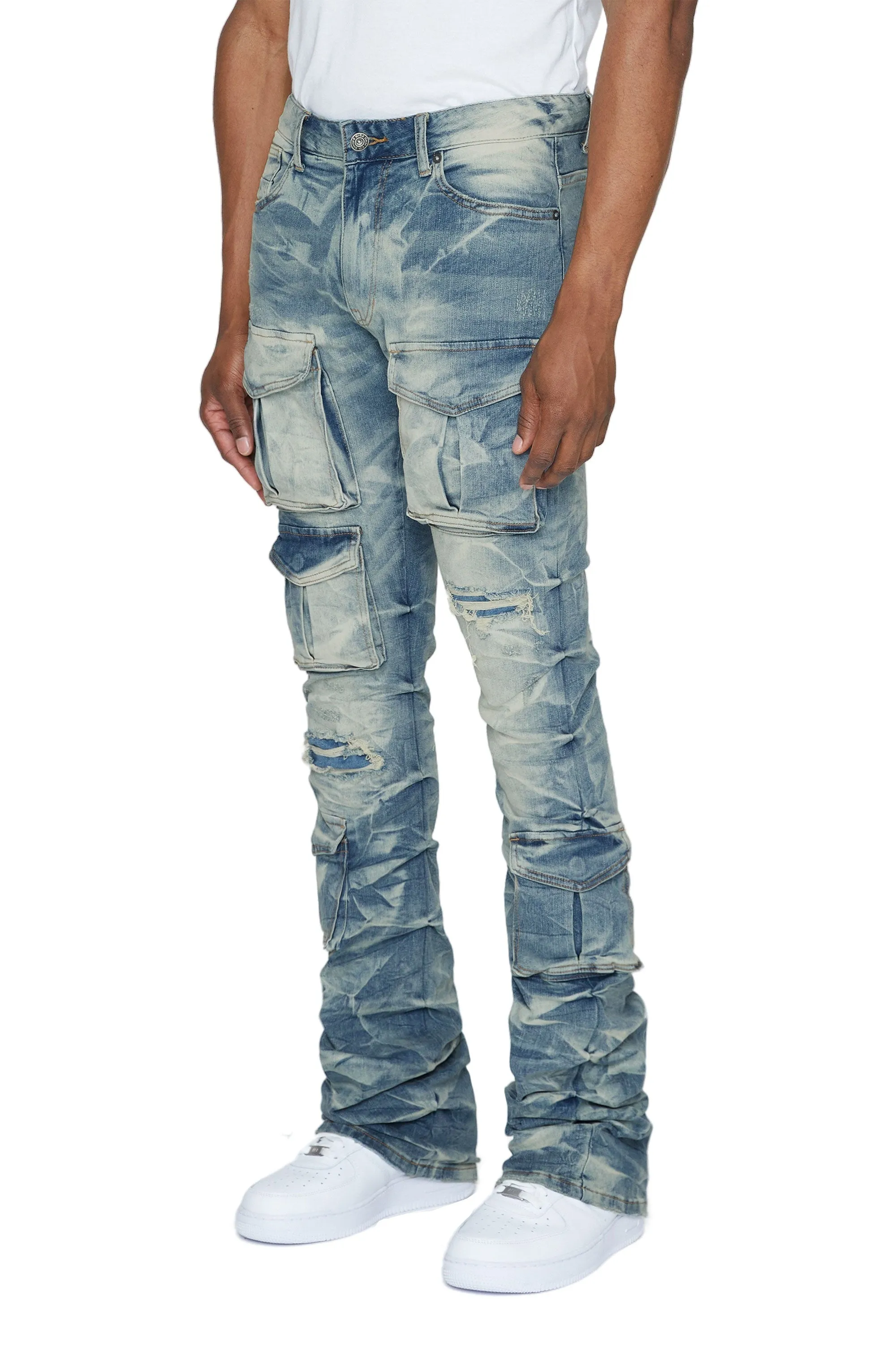 Stacked Utility Denim Jeans - Clyde Blue