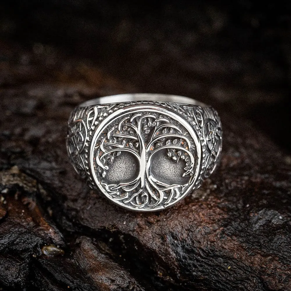 Stainless Steel Tree of Life and Bear Paw Ring