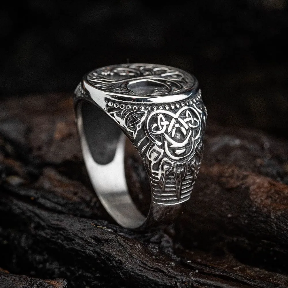 Stainless Steel Tree of Life and Bear Paw Ring