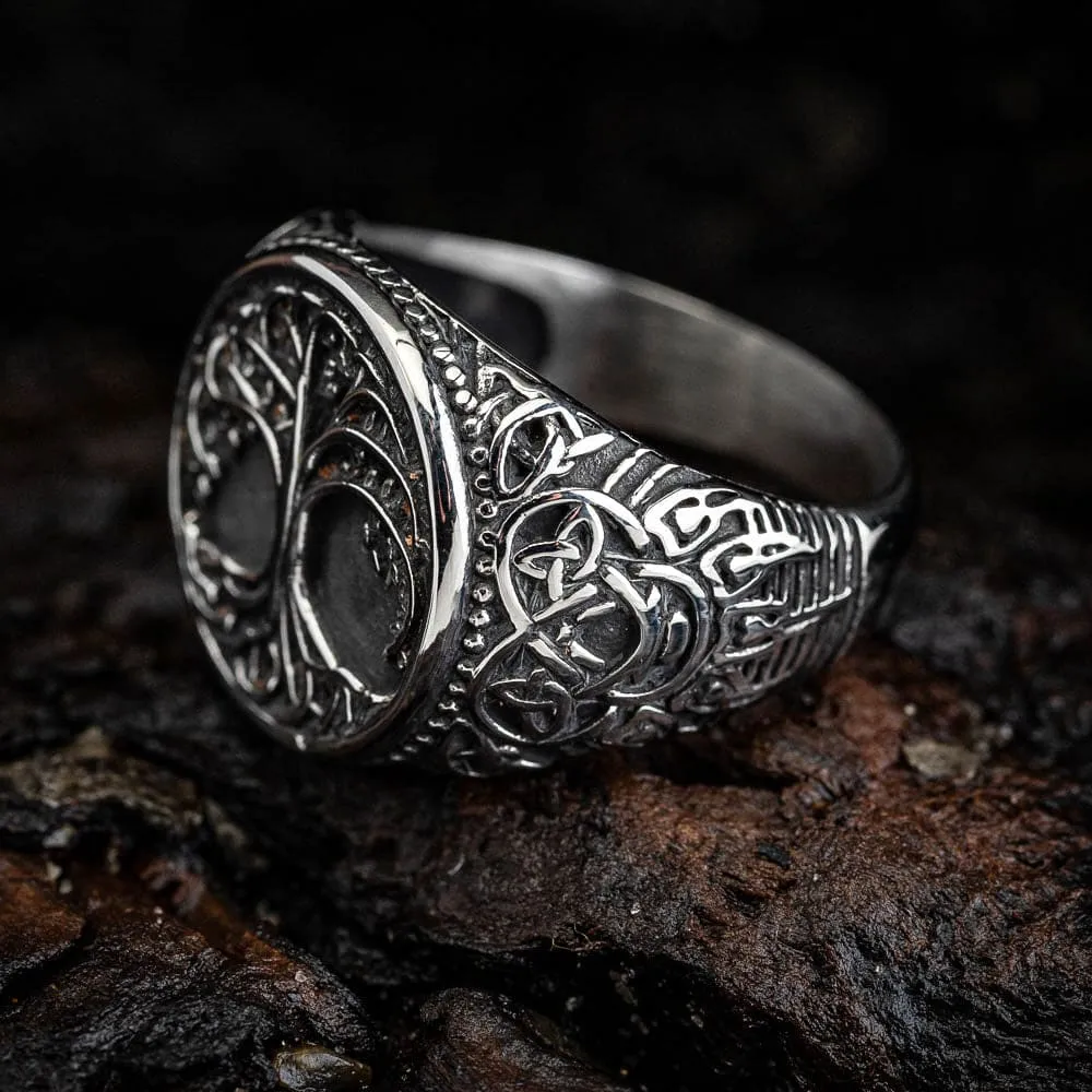 Stainless Steel Tree of Life and Bear Paw Ring