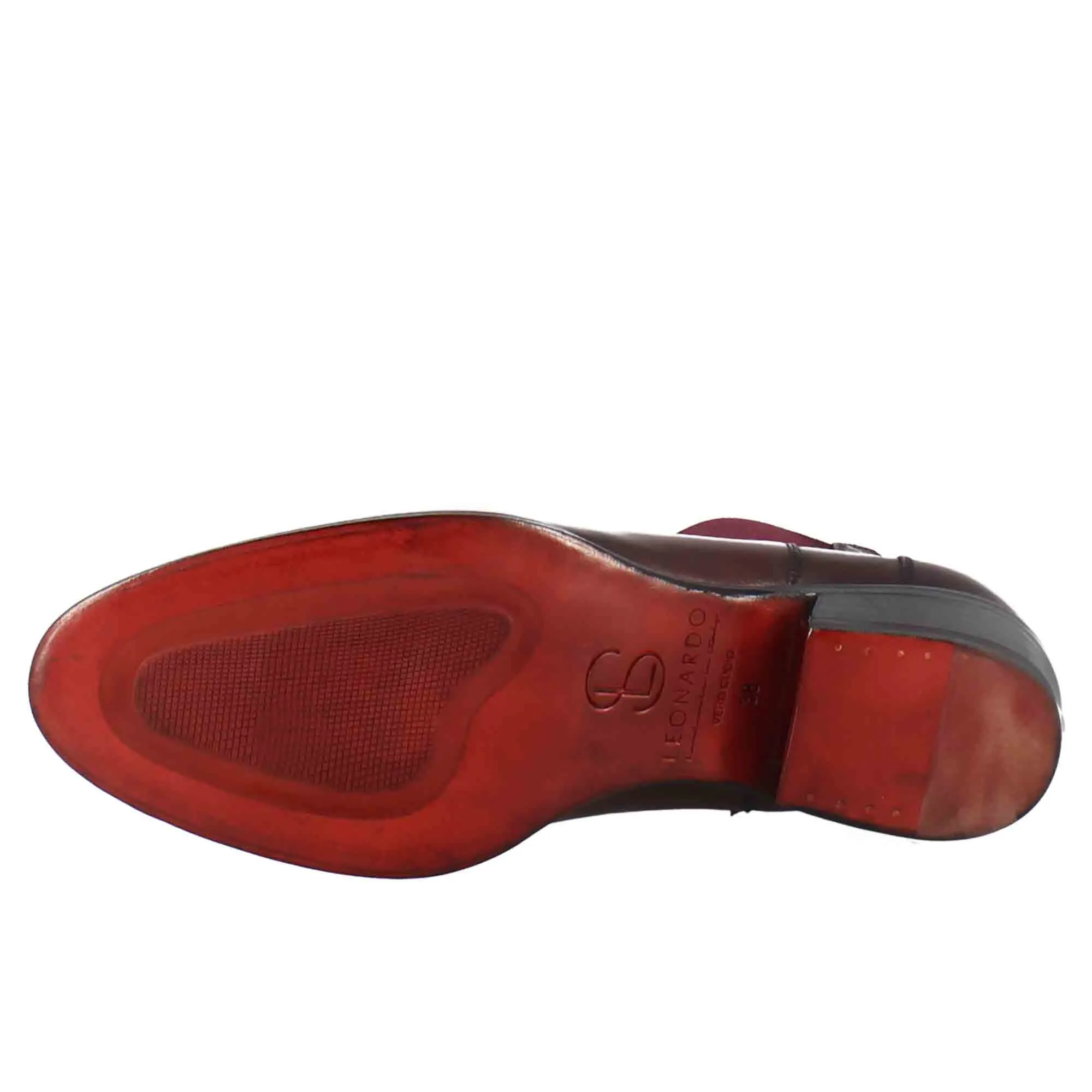 Stivaletto da donna chelsea liscio con tacco medio in pelle colore bordeaux