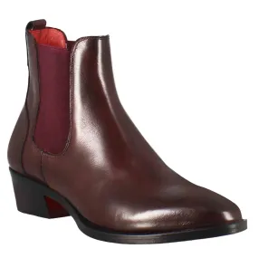 Stivaletto da donna chelsea liscio con tacco medio in pelle colore bordeaux