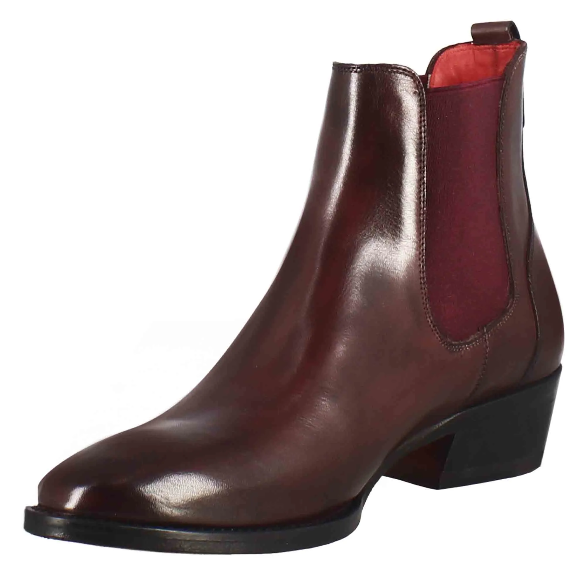 Stivaletto da donna chelsea liscio con tacco medio in pelle colore bordeaux