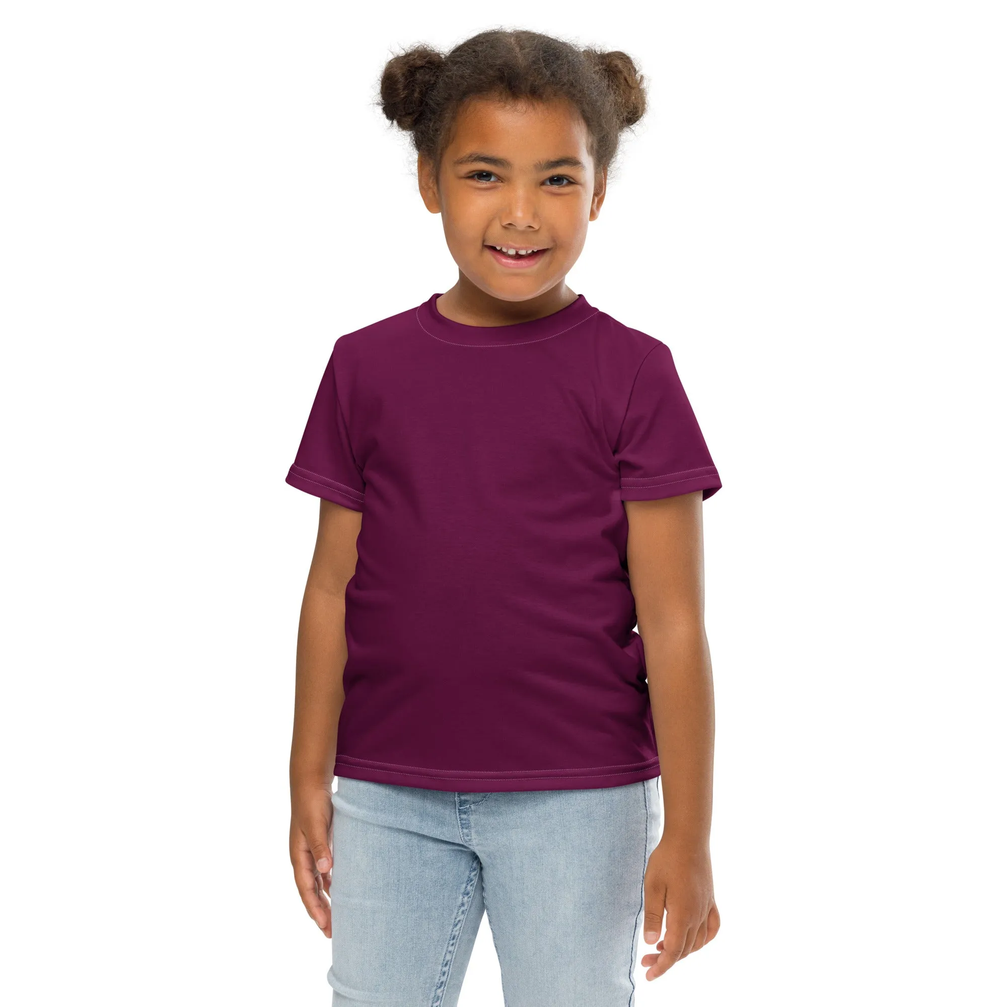 Sunny Day Essential: Girls Short Sleeve Solid Color Rash Guard - Tyrian Purple