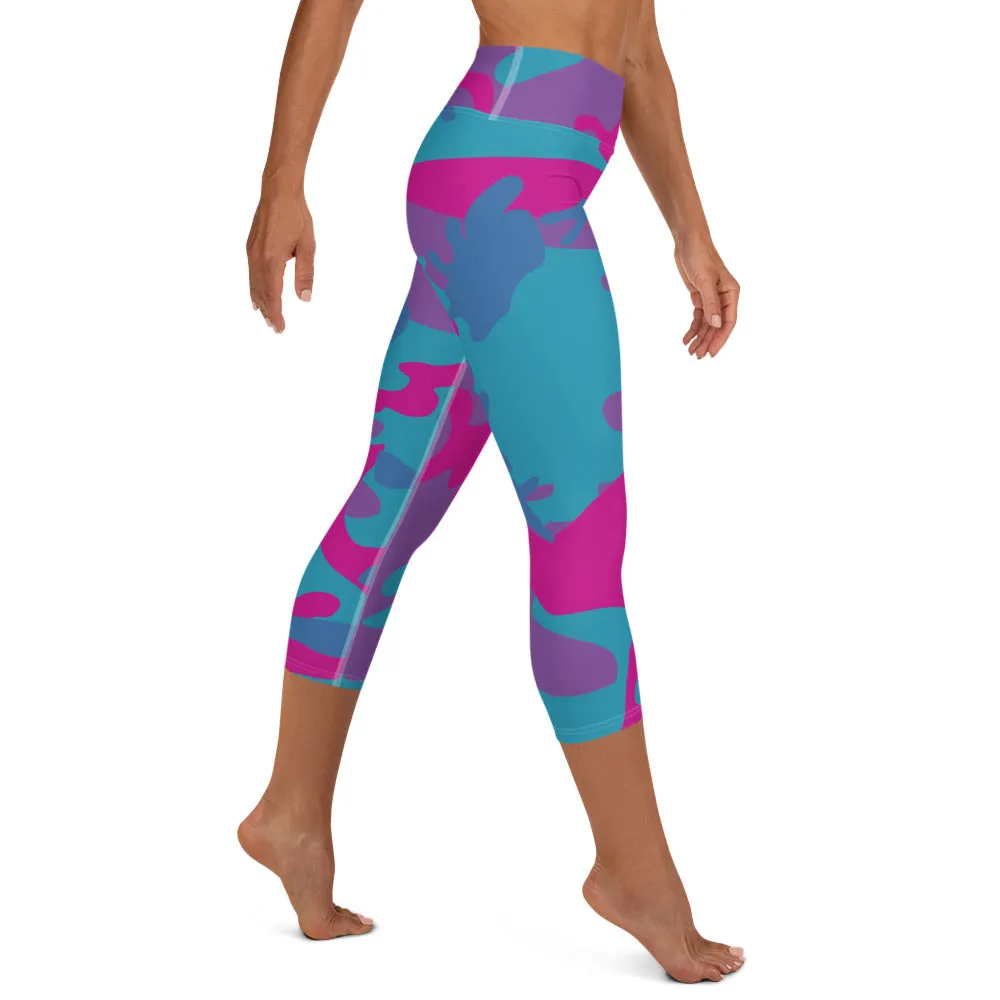 Teal, Purple and Hot Pink Camouflage Yoga Capri Leggings