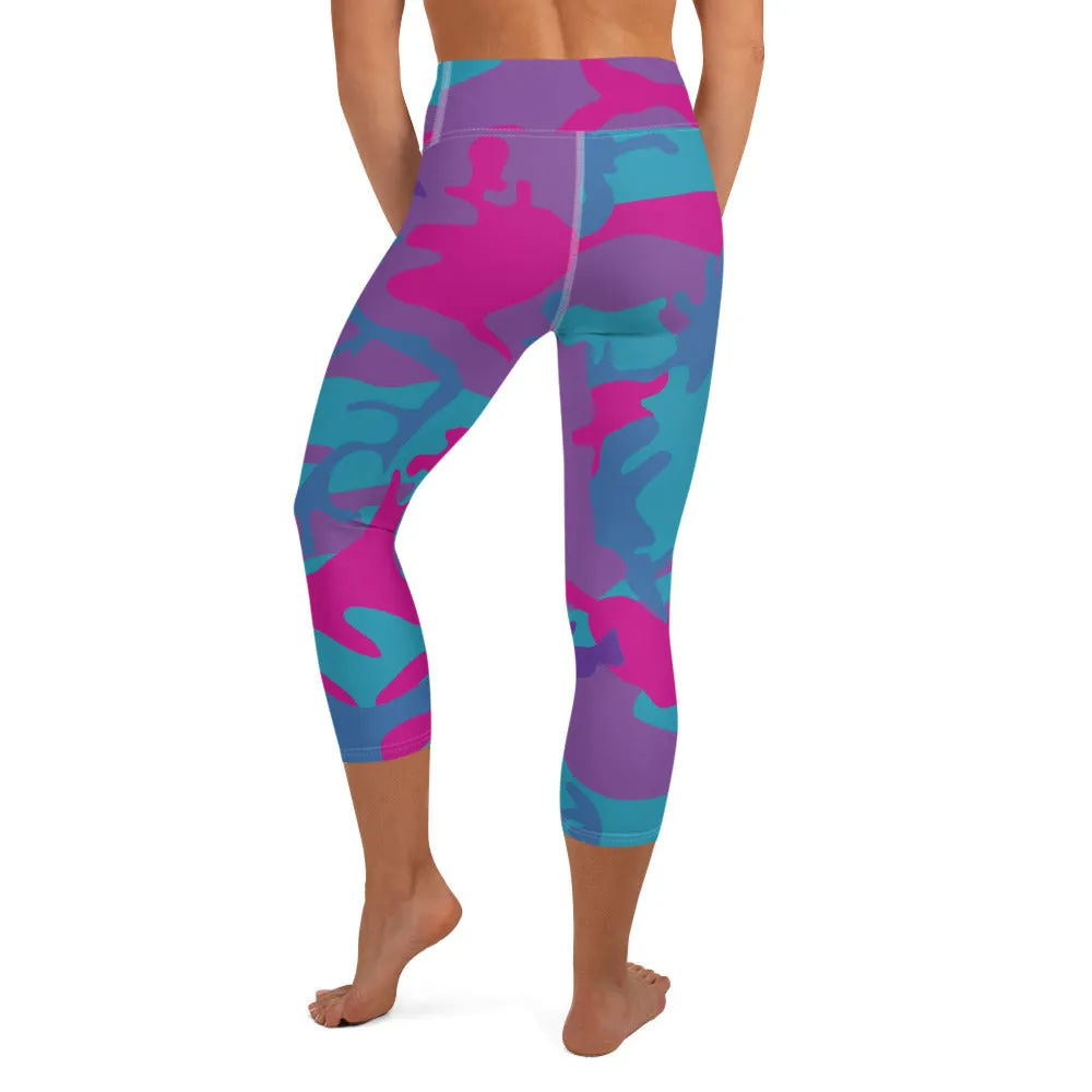 Teal, Purple and Hot Pink Camouflage Yoga Capri Leggings