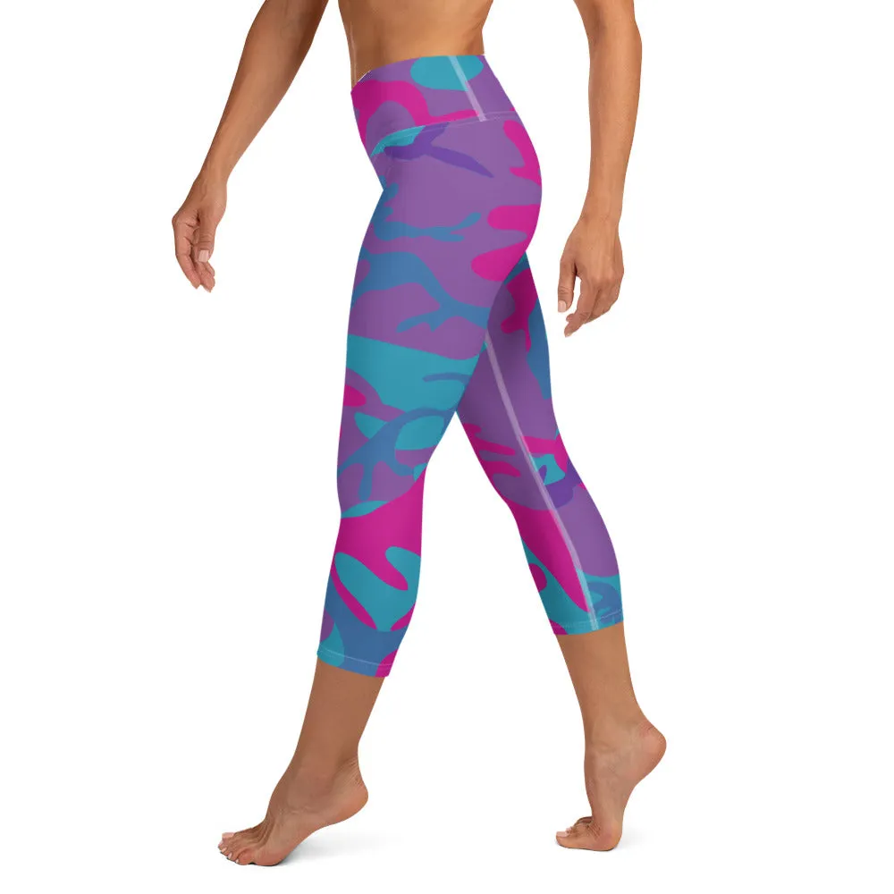 Teal, Purple and Hot Pink Camouflage Yoga Capri Leggings