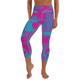 Teal, Purple and Hot Pink Camouflage Yoga Capri Leggings