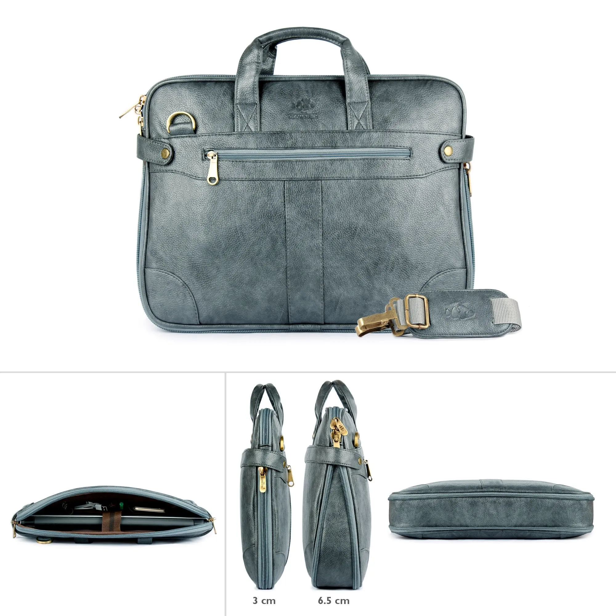 The Clownfish 15.6 inch Synthetic Leather Laptop Bag | Briefcase | Messenger Bag |Bag for upto 15.6 laptop Screen | (Grey)