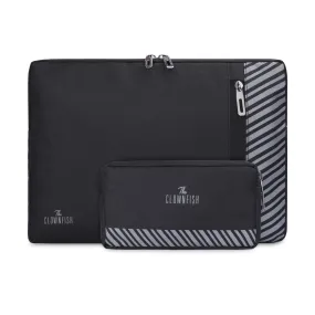 The Clownfish Combo of Algo Series Polyester 13 inch Laptop Sleeve & Scholar Series Multipurpose Polyester Travel Pouch Pencil Case Toiletry Bag (Black)