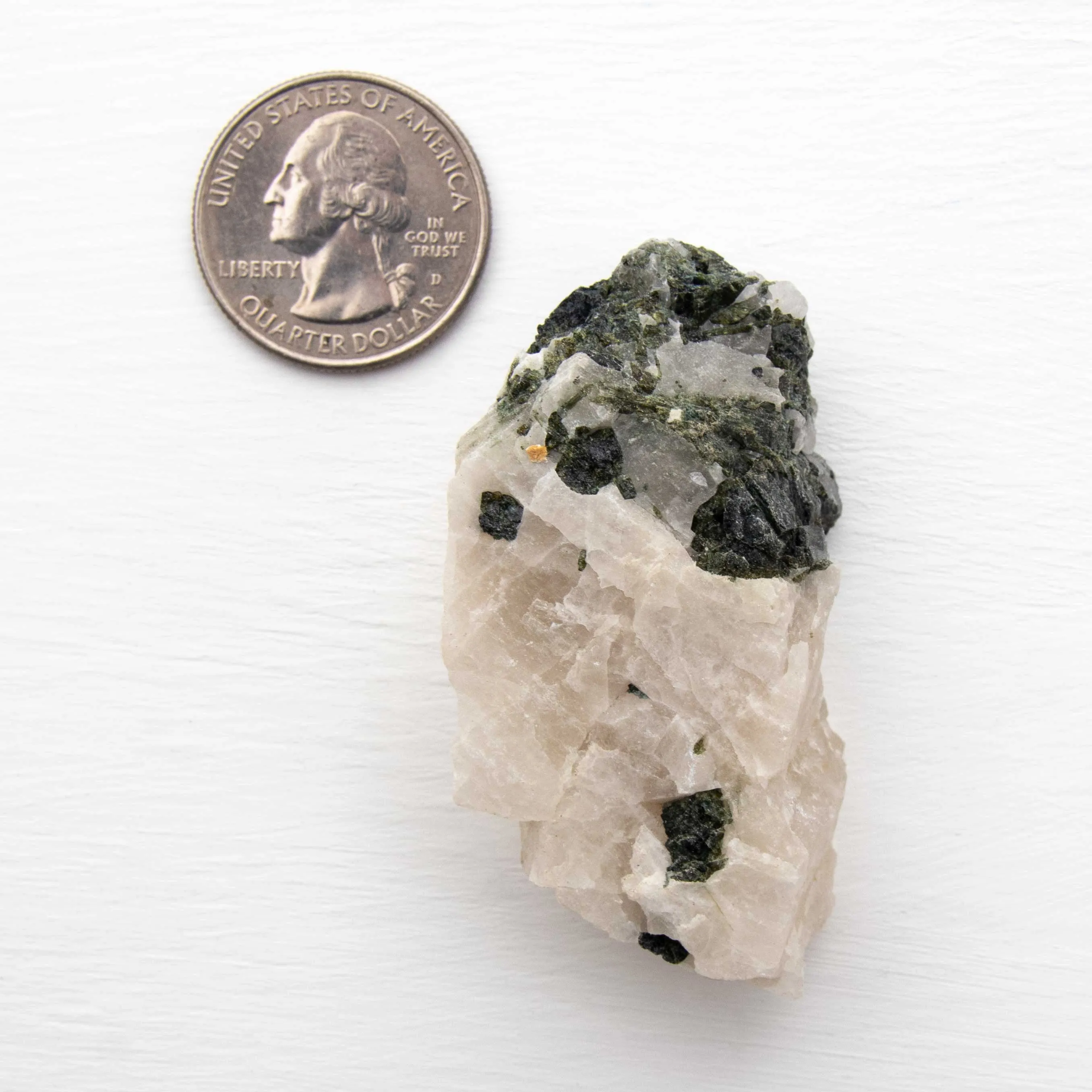 Tourmaline, Green in Quartz - Rough, Medium Color