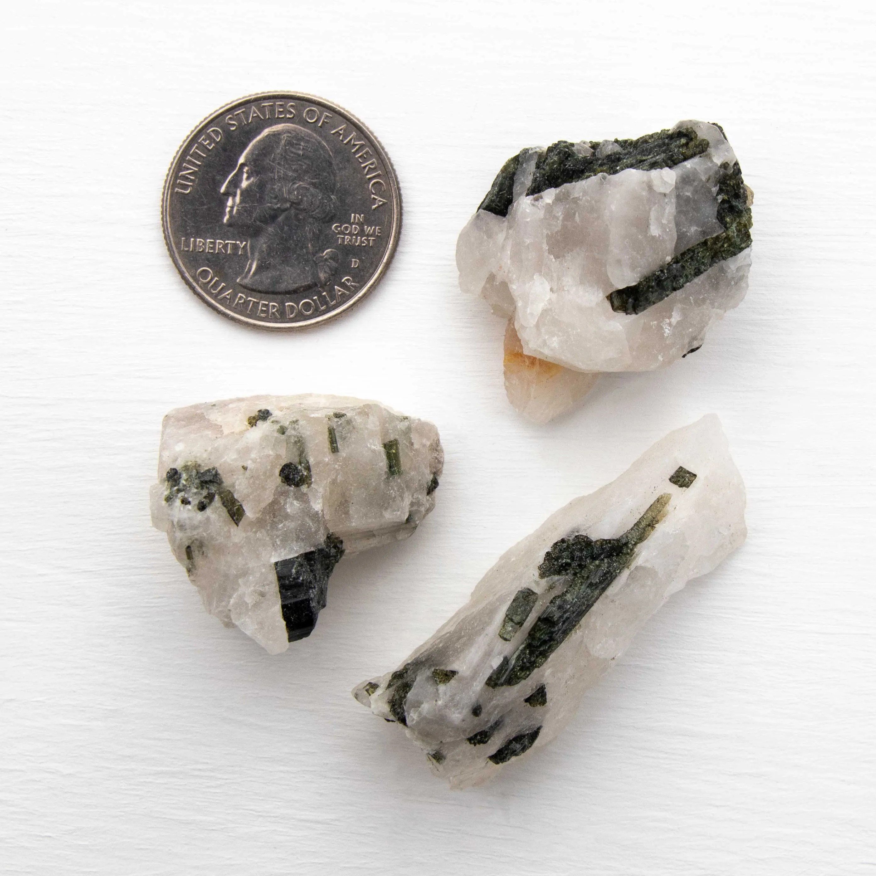 Tourmaline, Green in Quartz - Rough, Medium Color