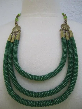 Triple Layer Tube Necklace Green