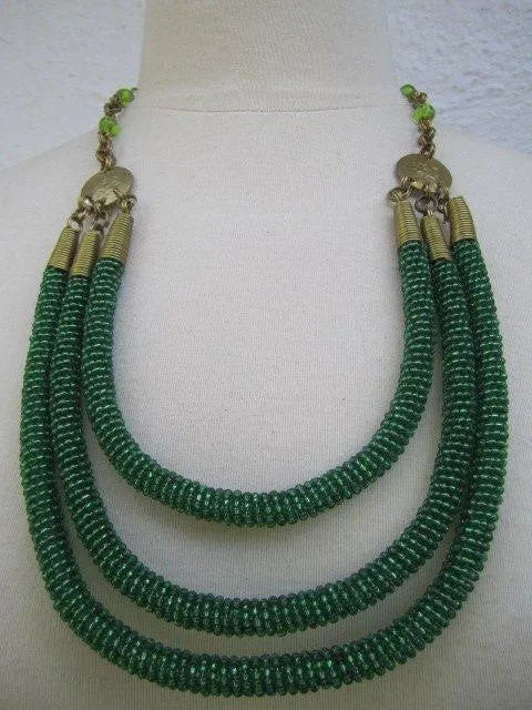 Triple Layer Tube Necklace Green