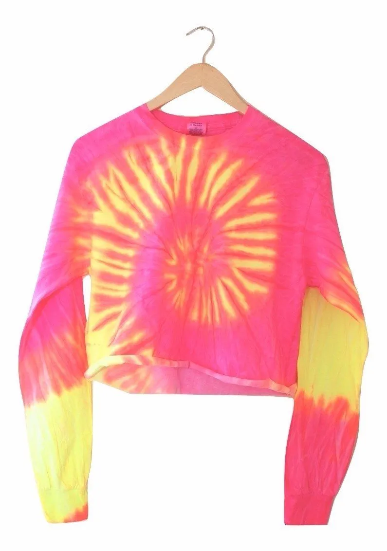 Tropical Neon Tie-Dye Cropped Long Sleeve Unisex Tee