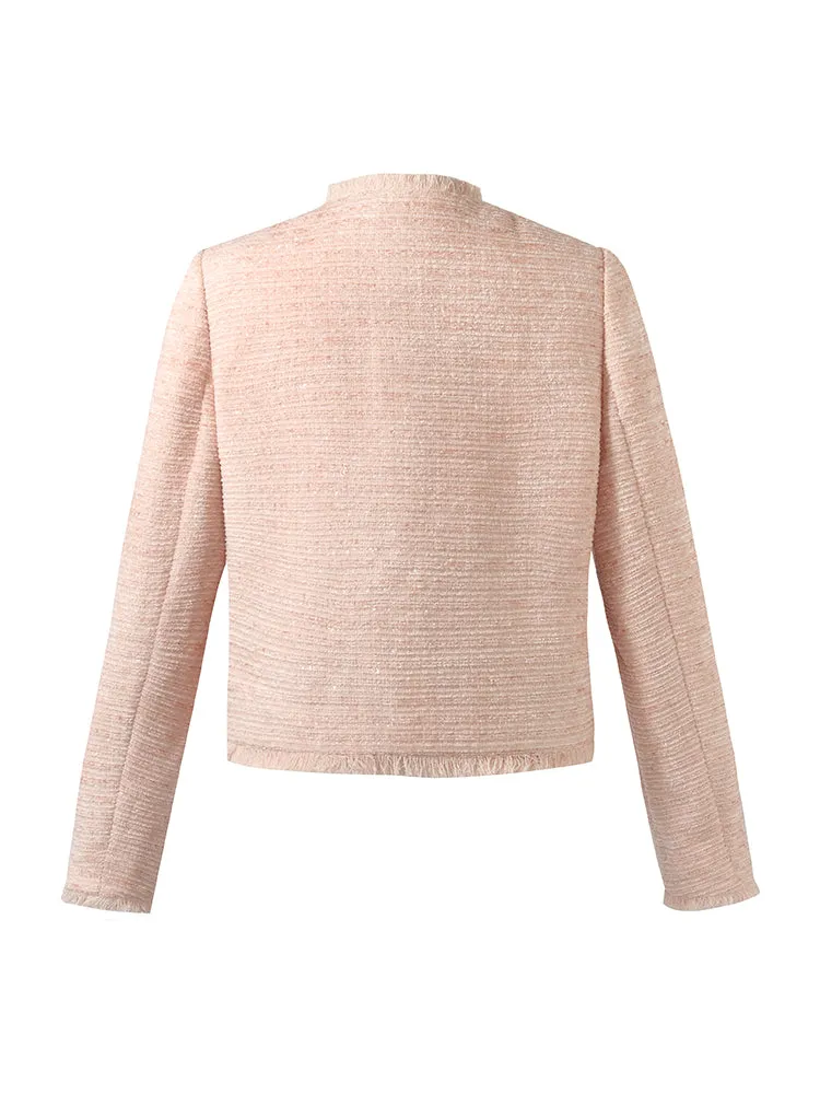 Tweed Collarless Women Crop Jacket