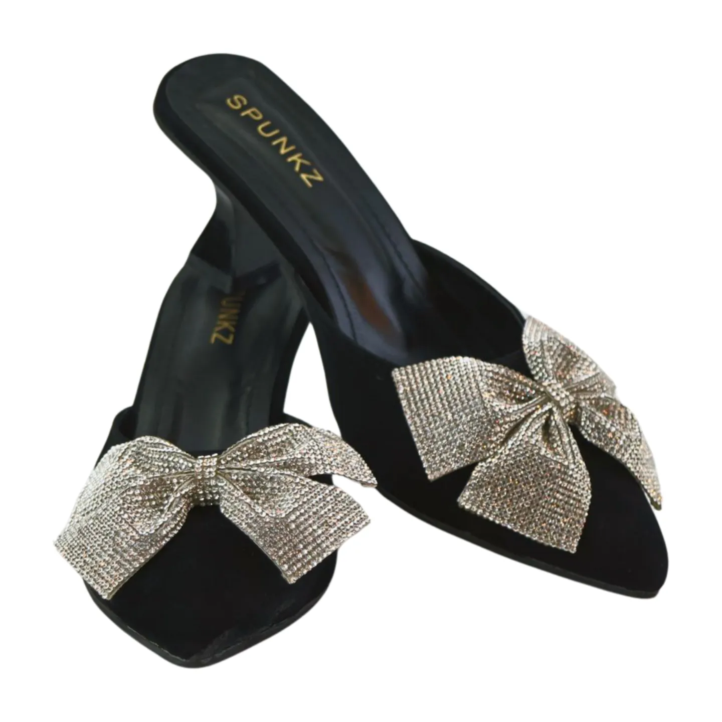 Velvet Mules with Sparkling Rhinestone Glitter Bow