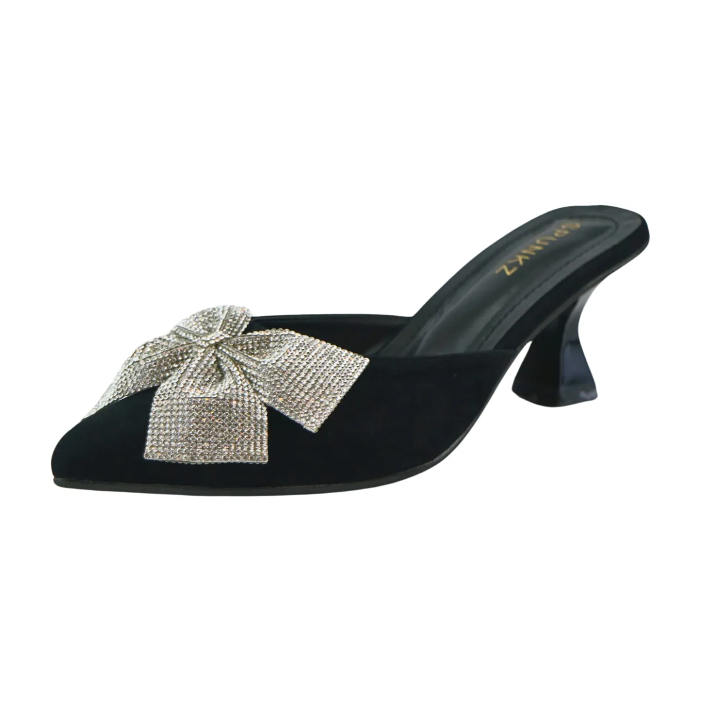 Velvet Mules with Sparkling Rhinestone Glitter Bow