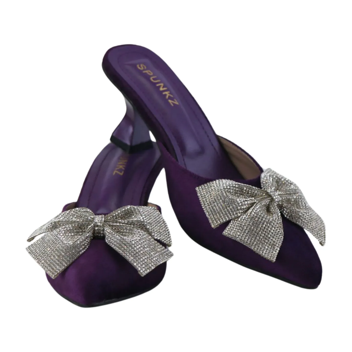 Velvet Mules with Sparkling Rhinestone Glitter Bow