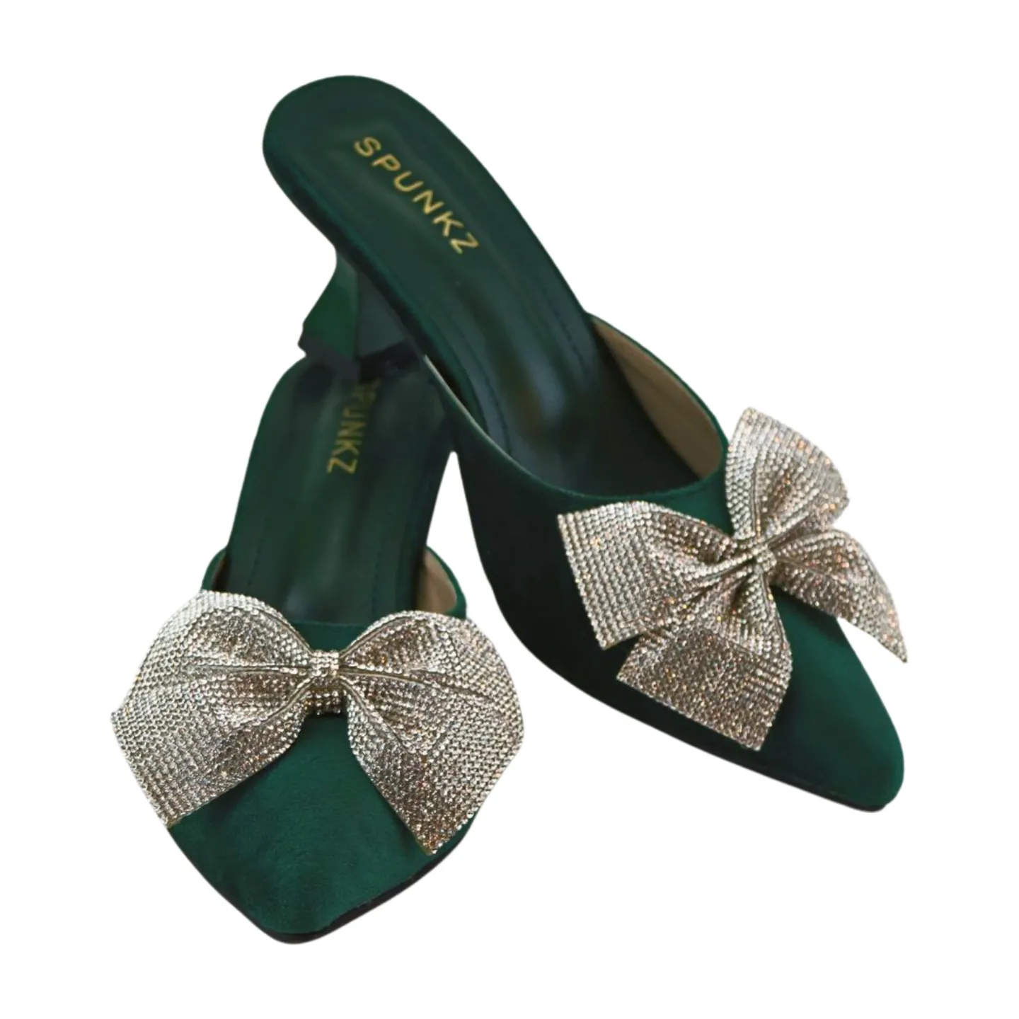 Velvet Mules with Sparkling Rhinestone Glitter Bow