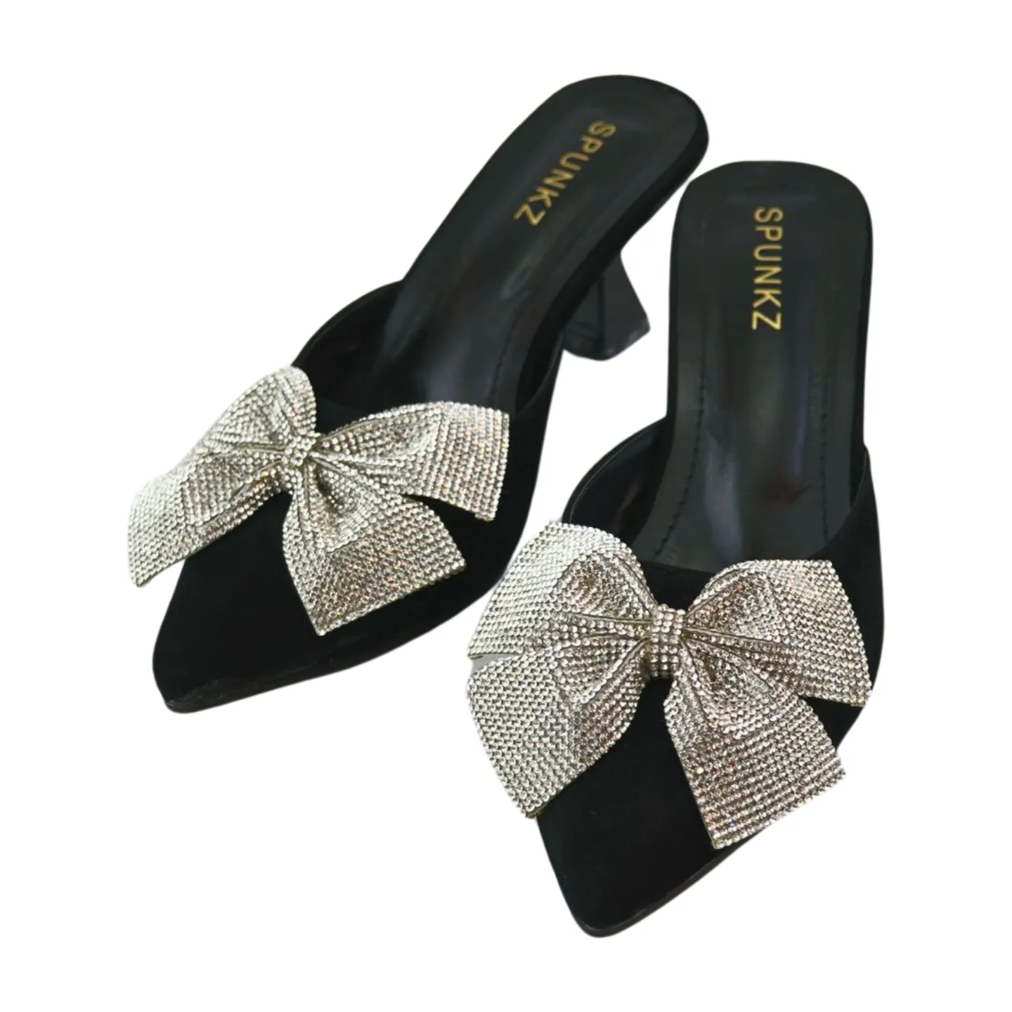 Velvet Mules with Sparkling Rhinestone Glitter Bow