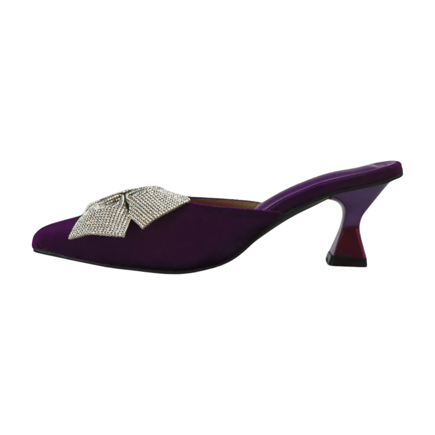 Velvet Mules with Sparkling Rhinestone Glitter Bow