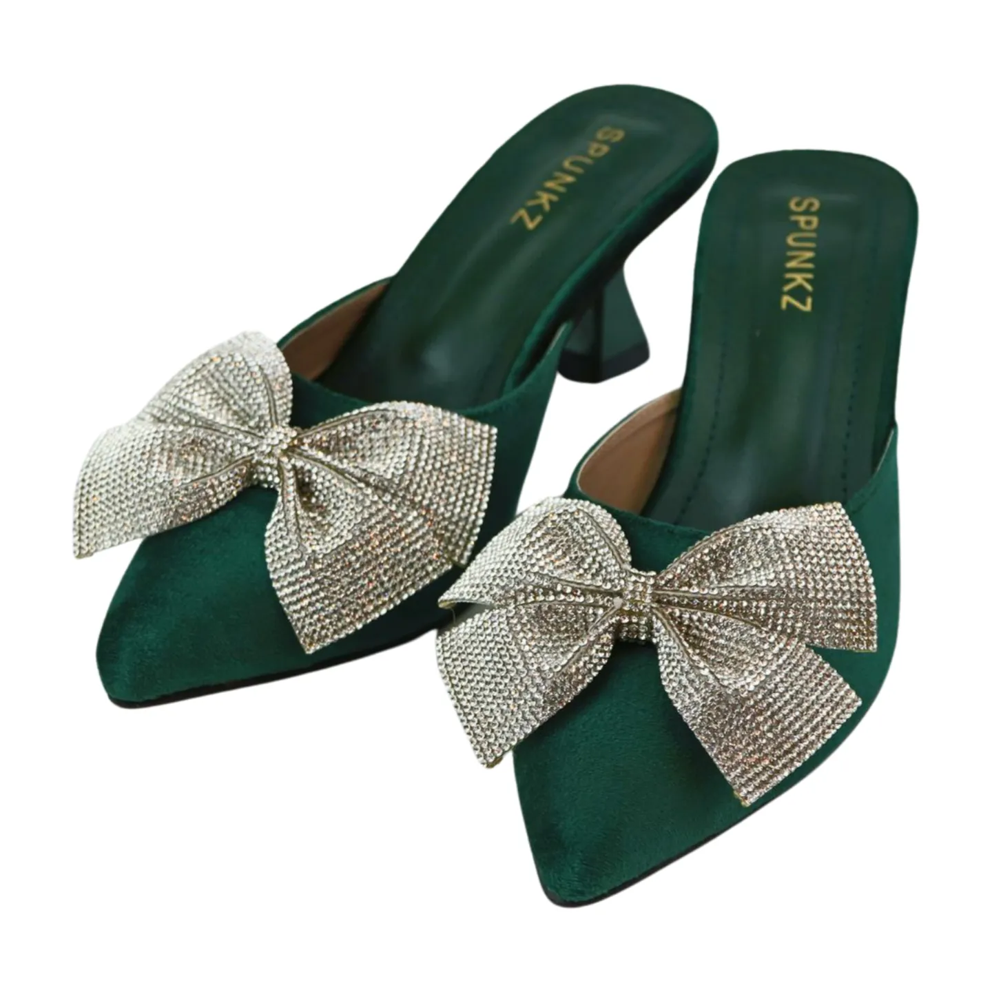 Velvet Mules with Sparkling Rhinestone Glitter Bow