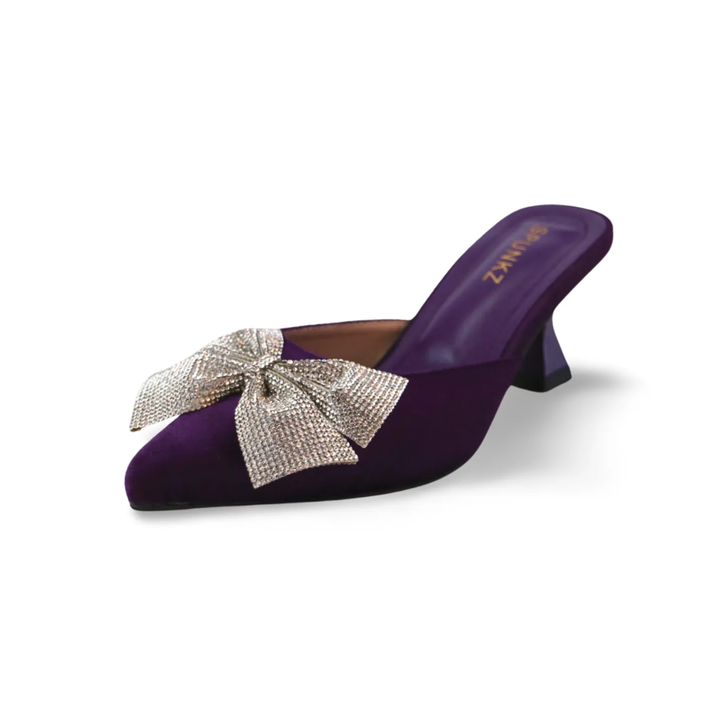 Velvet Mules with Sparkling Rhinestone Glitter Bow