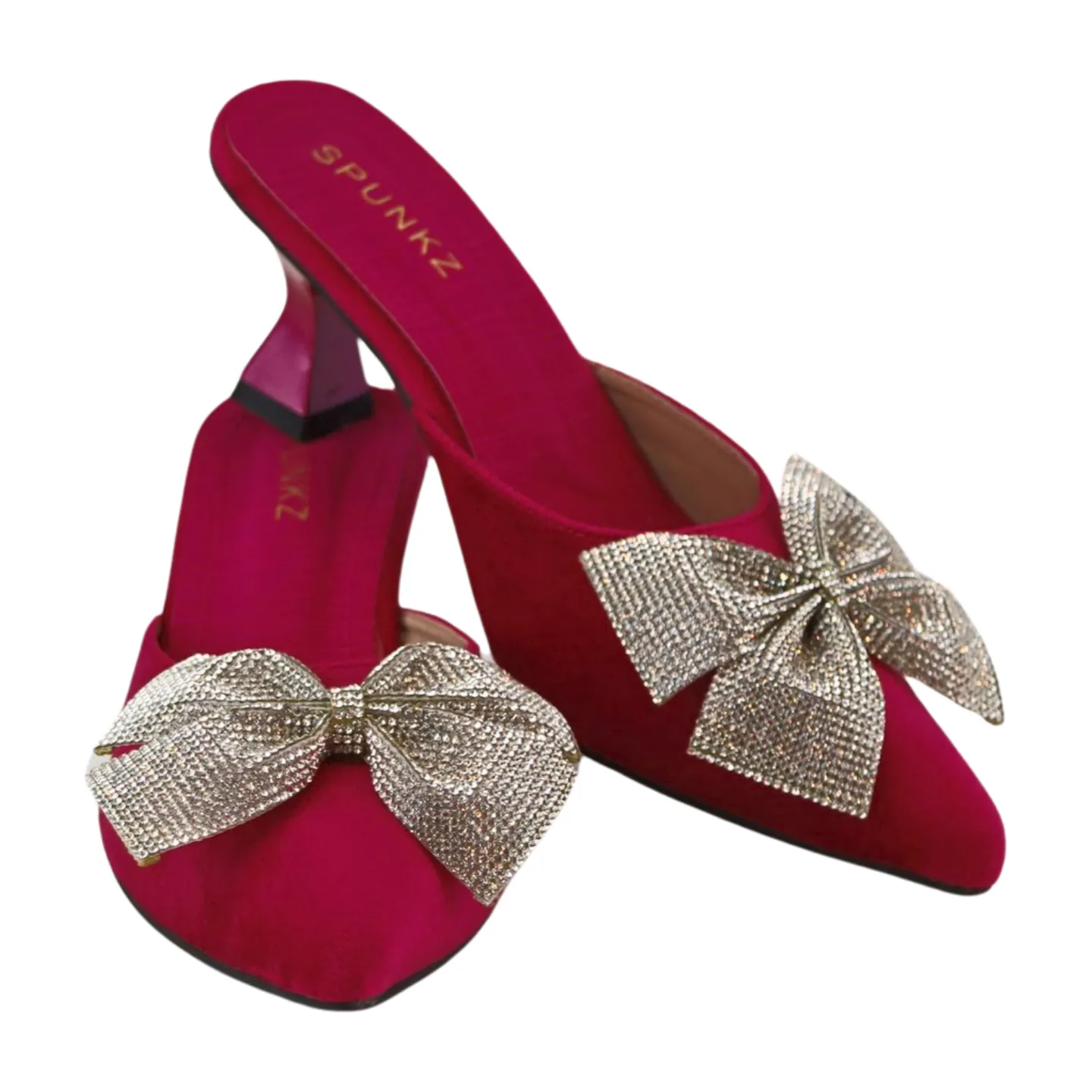 Velvet Mules with Sparkling Rhinestone Glitter Bow