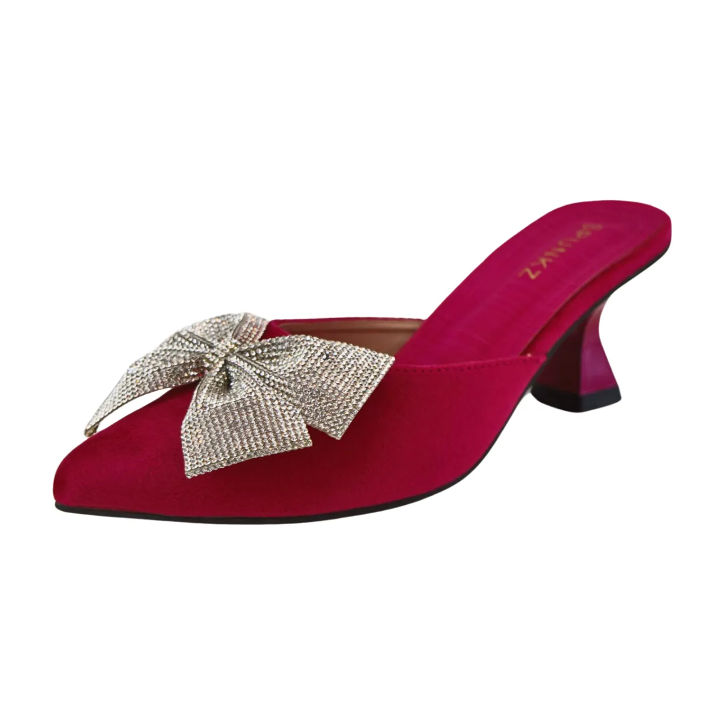 Velvet Mules with Sparkling Rhinestone Glitter Bow