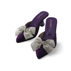 Velvet Mules with Sparkling Rhinestone Glitter Bow