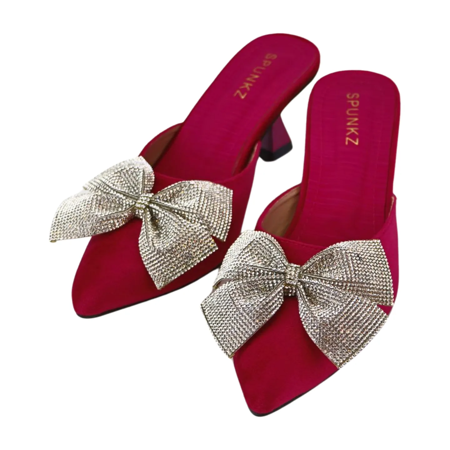 Velvet Mules with Sparkling Rhinestone Glitter Bow