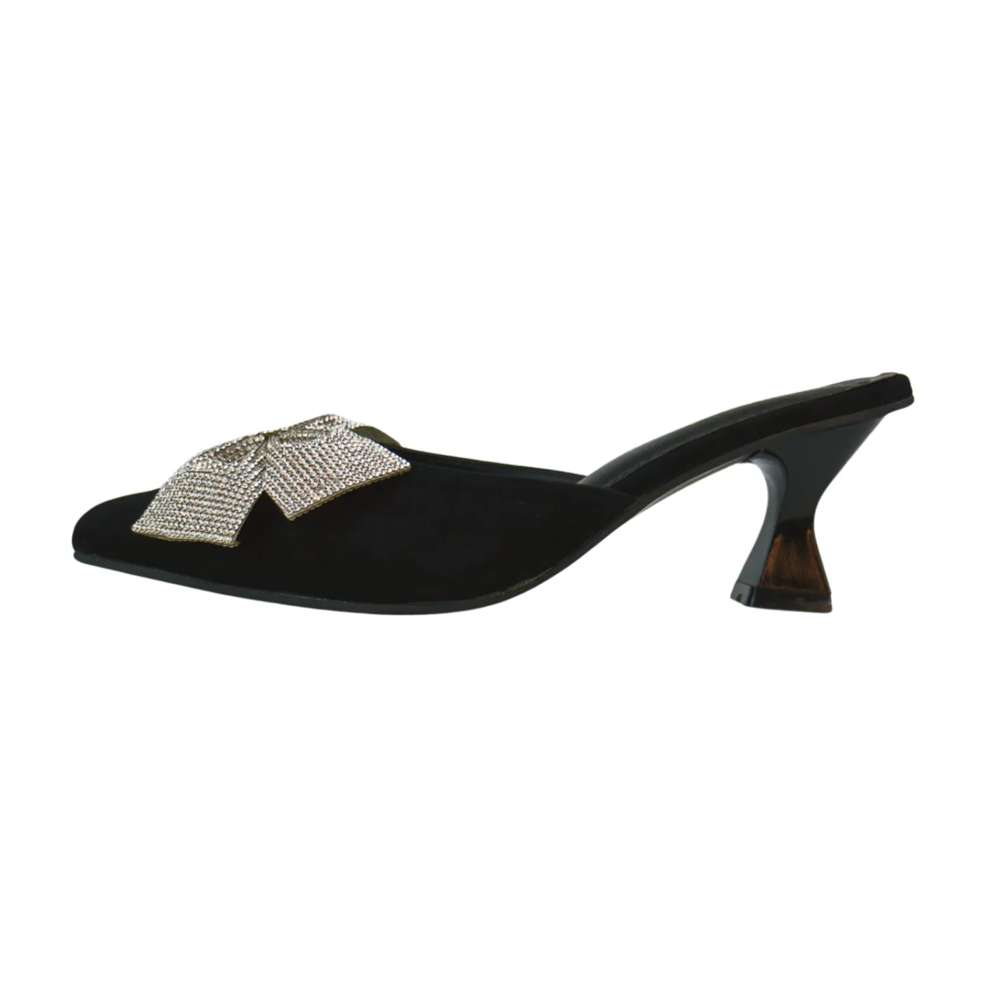 Velvet Mules with Sparkling Rhinestone Glitter Bow