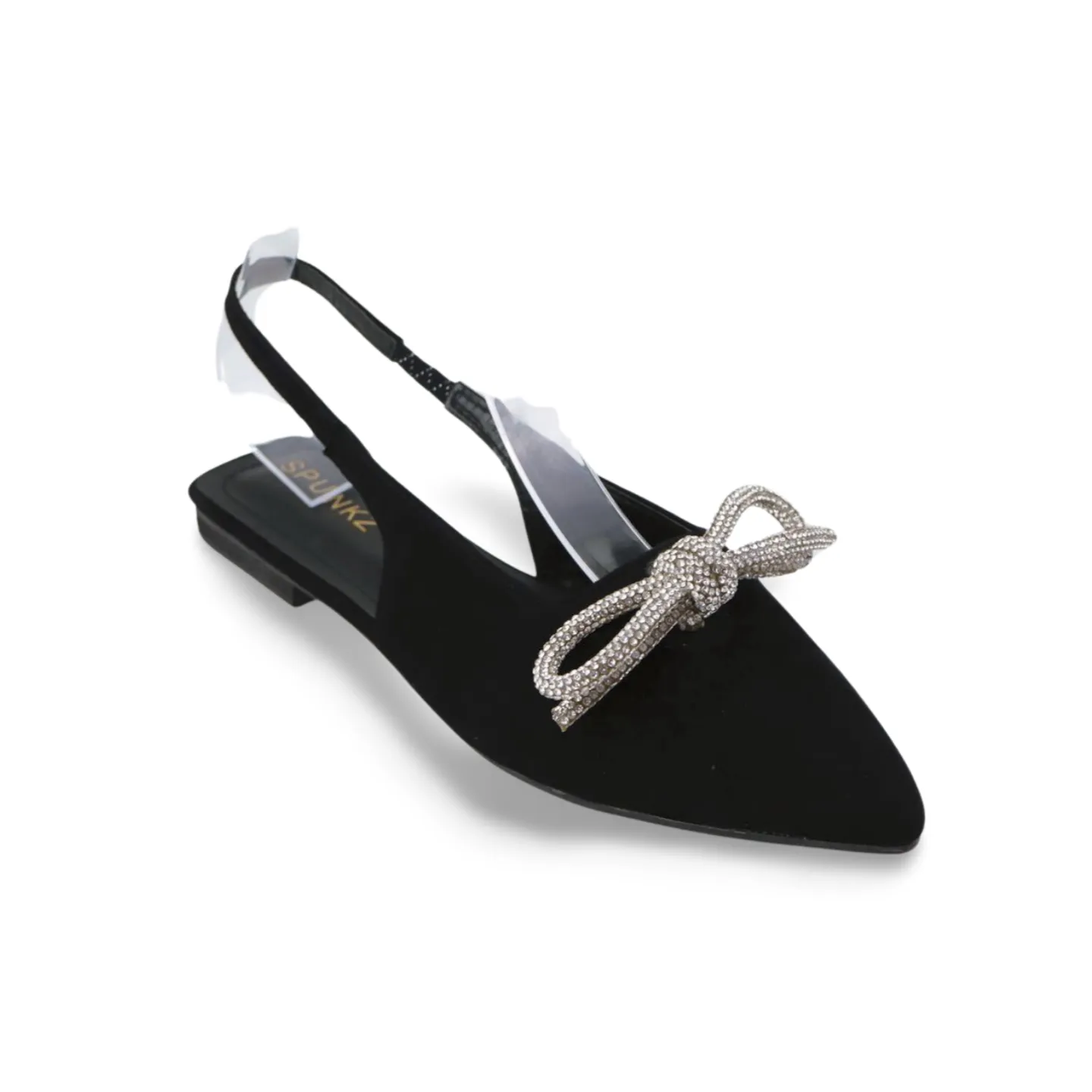 Velvet Slingbacks Flat Mules with Rhinestone Bow