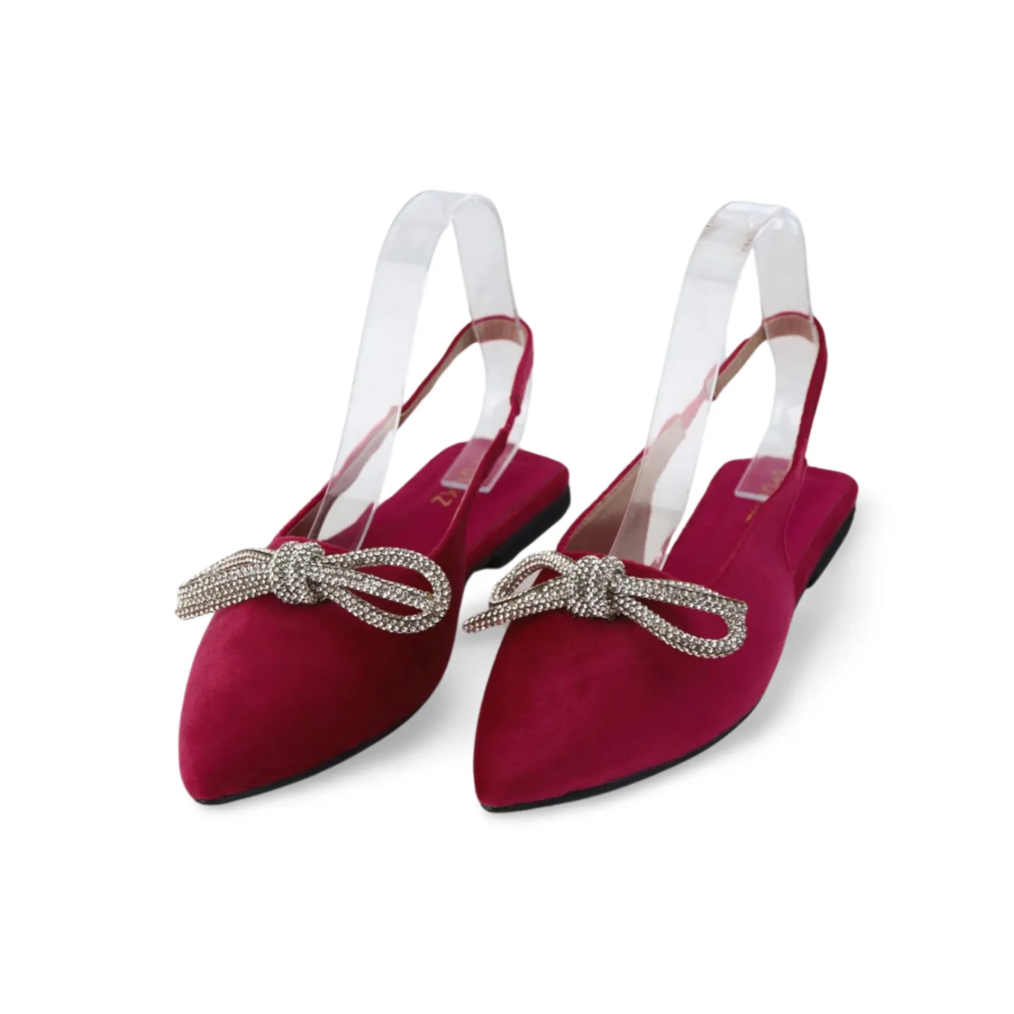 Velvet Slingbacks Flat Mules with Rhinestone Bow