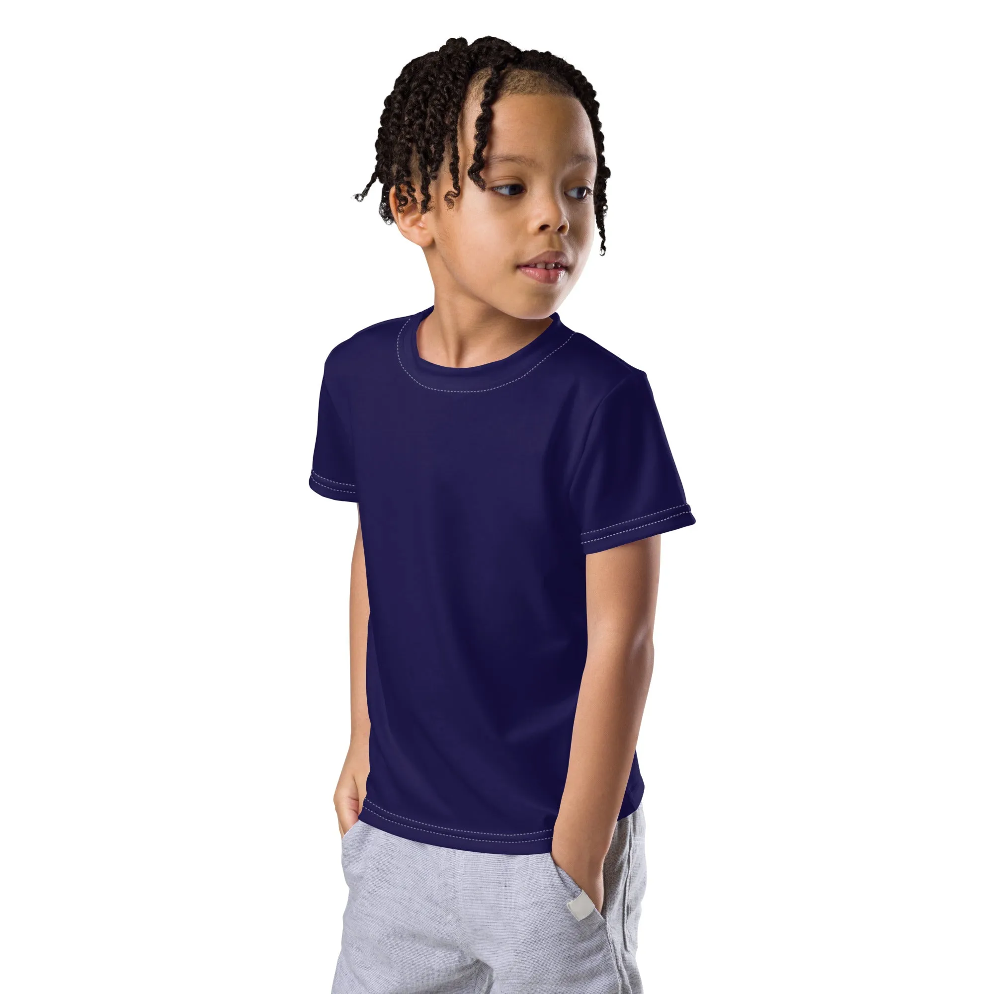 Versatile Protection: Boys' Short Sleeve Solid Color Rash Guard - Midnight Blue