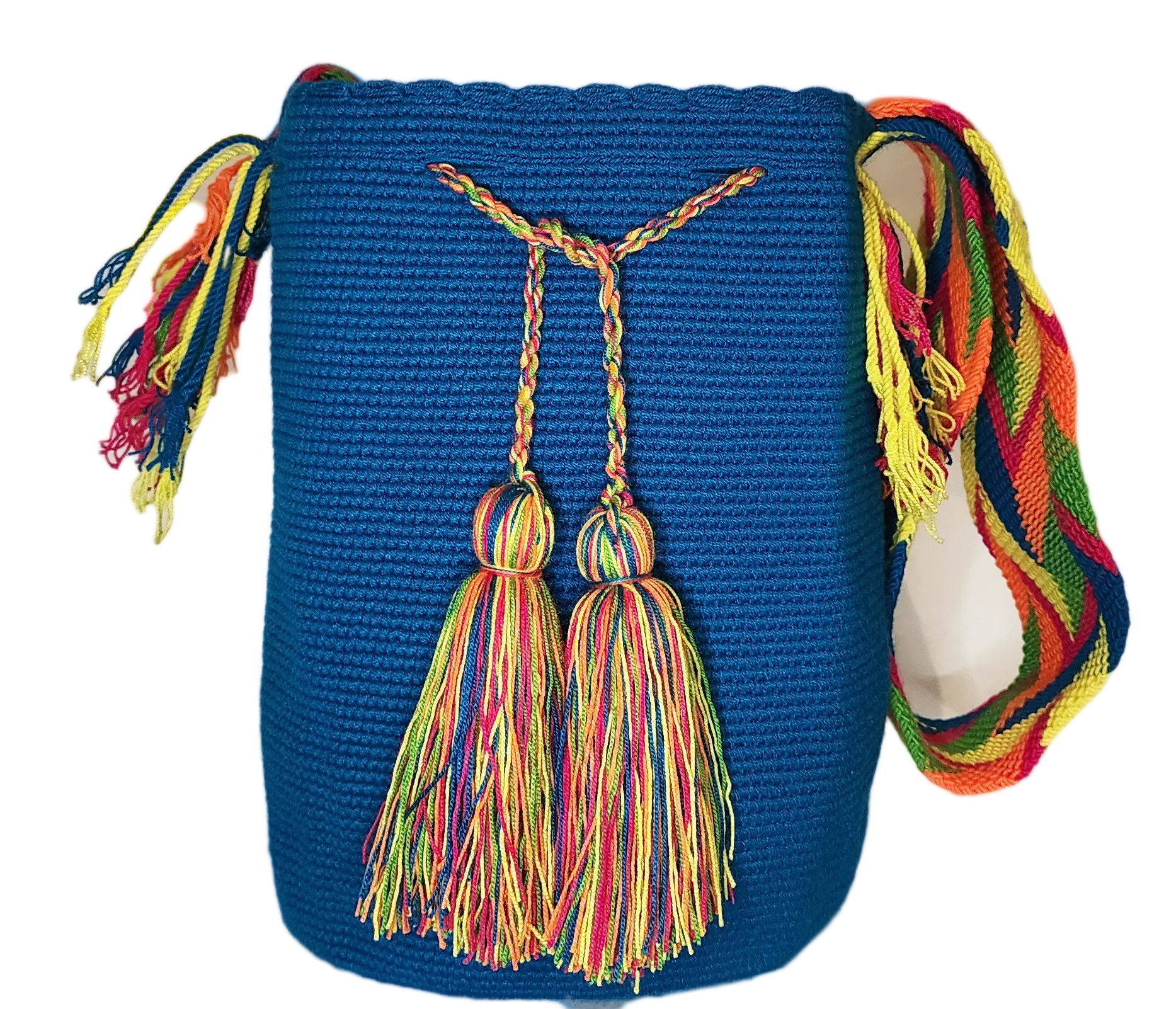 Violet Unicolor Large Handmade Wayuu Mochila Bag (blue)