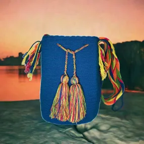 Violet Unicolor Large Handmade Wayuu Mochila Bag (blue)