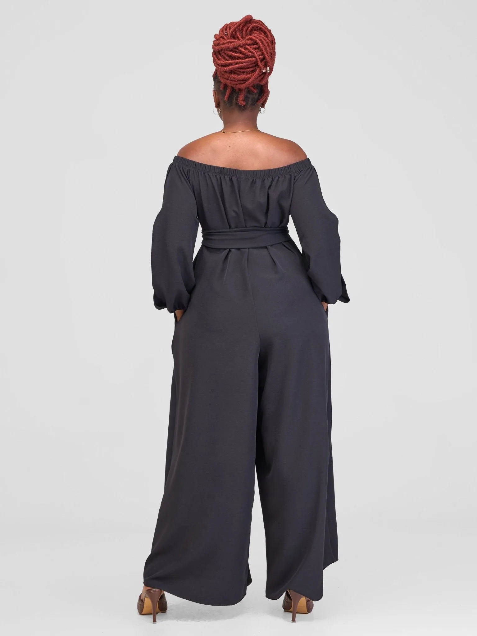 Vivo Yumi Off Shoulder Jumpsuit  - Black (Plain Belt)