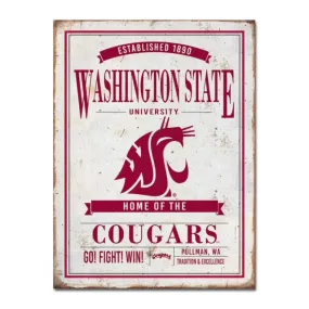 Washington State Large Rectangle Home Of The Cougars 12x 16 Tin Sign